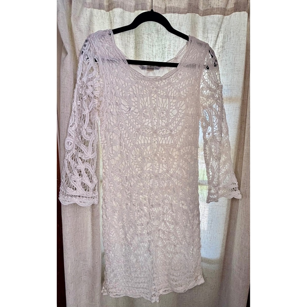 Peter Nygard‎ White Cotton Crochet Lace Mini Dress 3/4 Bell Sleeve Boho Small